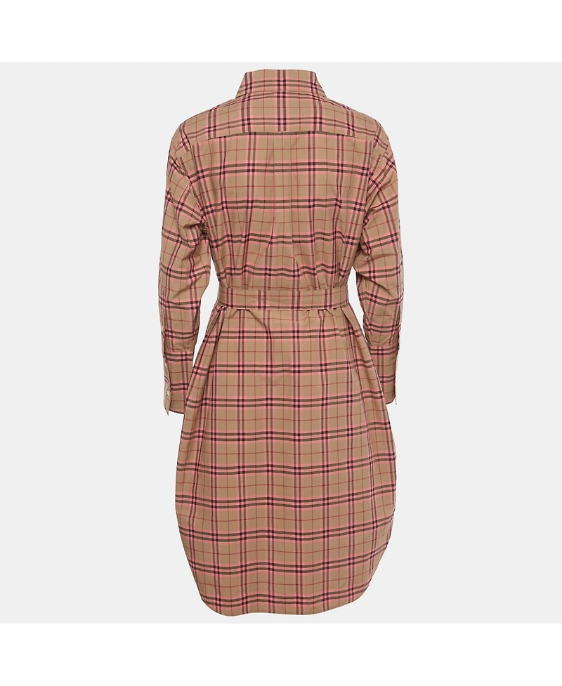 Pre-Owned Burberry Women's Beige /pink Checkered Print Cotton Short Shirt Dress