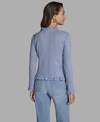 Bcbg Women's V-Neck Ruffle Hem Cardigan Sweater