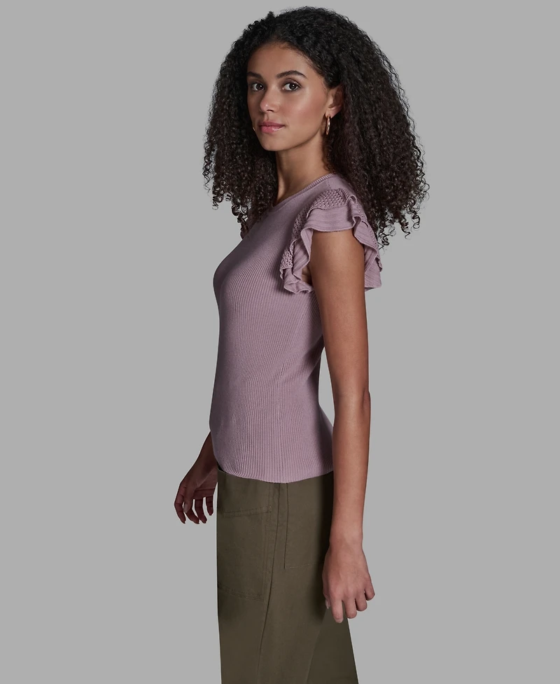 Bcbg Women's Crewneck Ruffle Sleeve Sweater Top