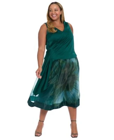 Muse Plus Size Asymmetrical Pleated Top Pleated Organza Midi Skirt
