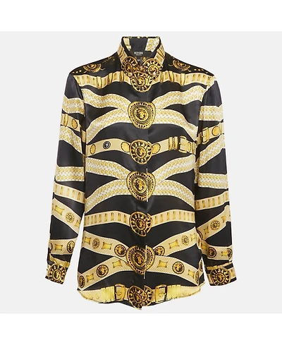 Pre-Owned Versace Women's Pre-Owned Versus Versace Black/yellow Baroque Print Satin Silk Shirt