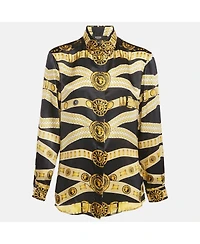 Pre-Owned Versace Women's Pre-Owned Versus Versace Black/yellow Baroque Print Satin Silk Shirt