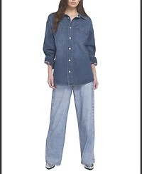 Elle Collection Women's Feather Soft Denim Shirt Button Down Top
