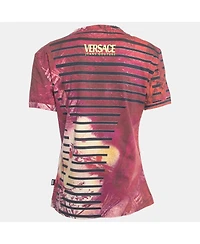 Pre-Owned Versace Women's Jeans Couture Pink All-Over Print Stretch Cotton Short Sleeve T-Shirt
