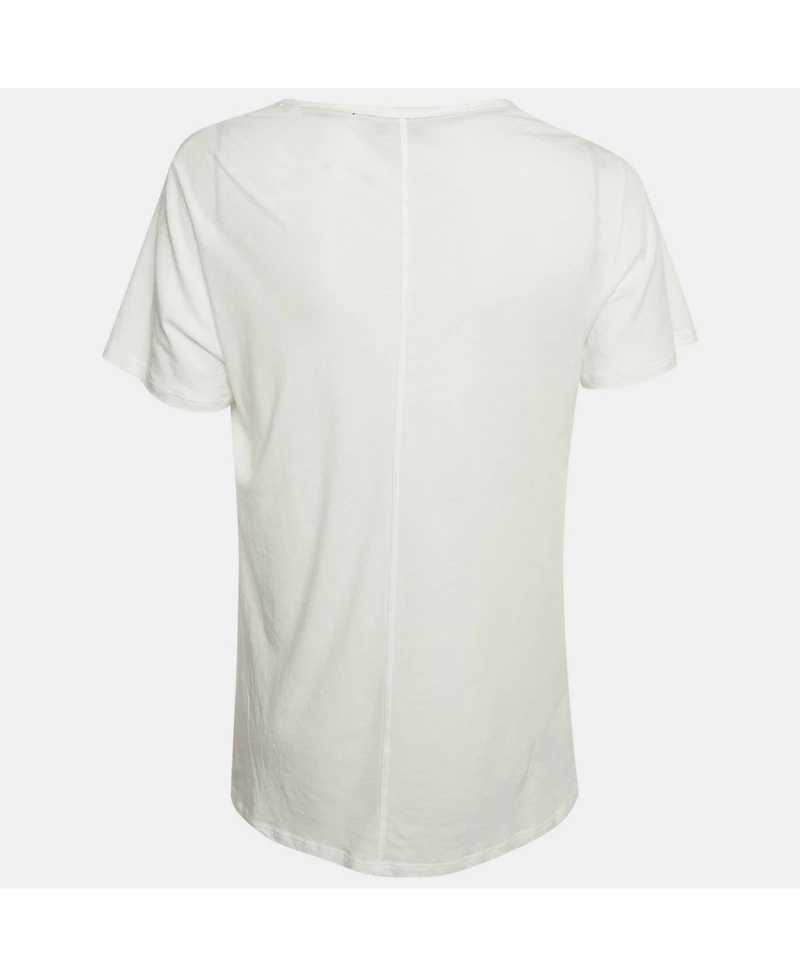 Pre-Owned Burberry Women's White Logo Embroidered Cotton V-Neck T-Shirt