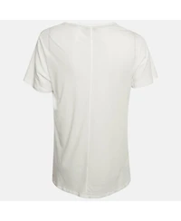 Pre-Owned Burberry Women's White Logo Embroidered Cotton V-Neck T-Shirt