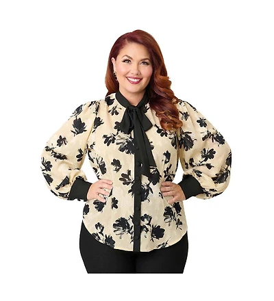 Unique Vintage Plus Long Sleeve Neck Tie Gwen Blouse