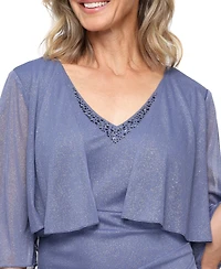 Sl Fashions Petite V-Neck Glitter Mock Jacket Dress