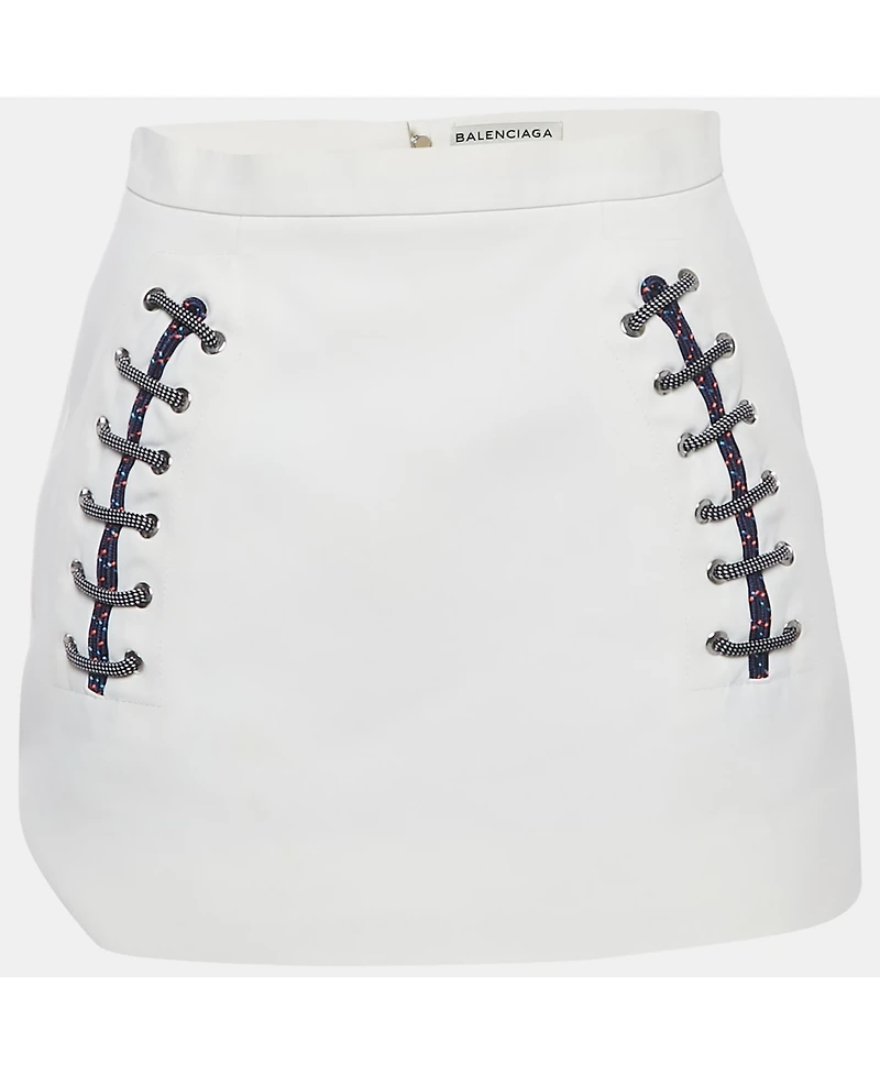 Pre-Owned Balenciaga Women's White Crepe Lace-Up Mini Skirt