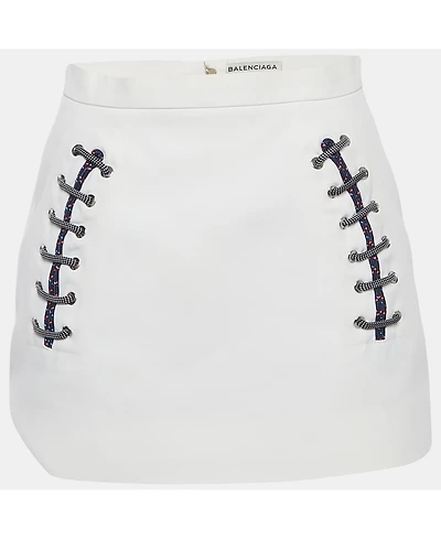Pre-Owned Balenciaga Women's White Crepe Lace-Up Mini Skirt