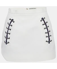Pre-Owned Balenciaga Women's White Crepe Lace-Up Mini Skirt