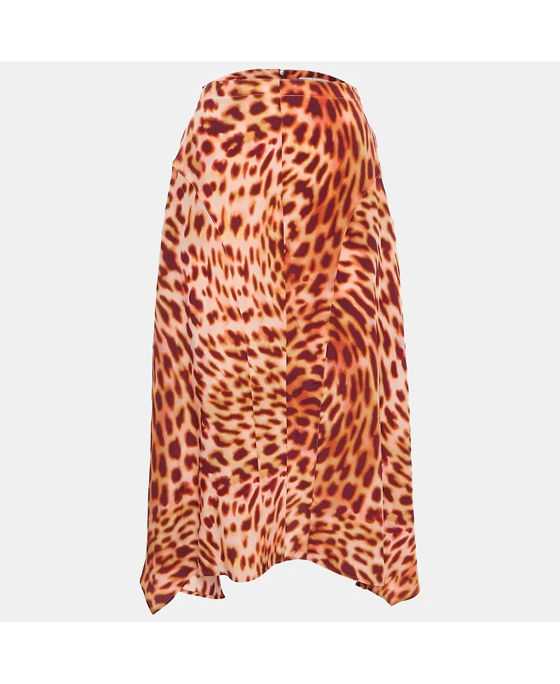 Pre-Owned Stella Mccartney Women's Pink/brown Leopard Print Silk Flared Midi Skirt