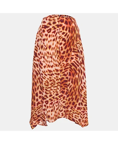 Pre-Owned Stella Mccartney Women's Pink/brown Leopard Print Silk Flared Midi Skirt