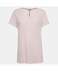 Pre-Owned Burberry Women's Logo Embroidered Cotton V-Neck T-Shirt