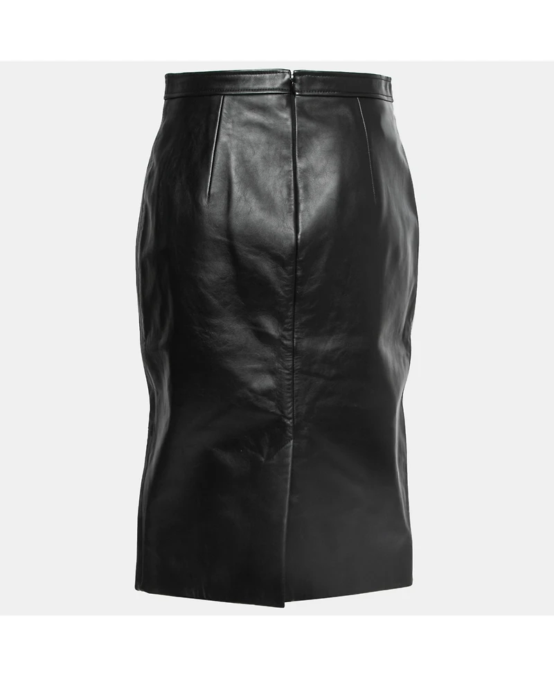 Pre-Owned Burberry Women's Black Leather Cut Out Pencil Skirt