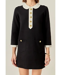 English Factory Women's Collar-Detail Combo Knit Mini Dress