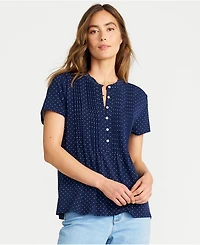 Lands' End Women's Lightweight Jersey Button Pintuck Top