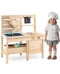 Costway Mud Kitchen with Detachable Sandbox Outdoor Play Pretend Kitchen with Stoves