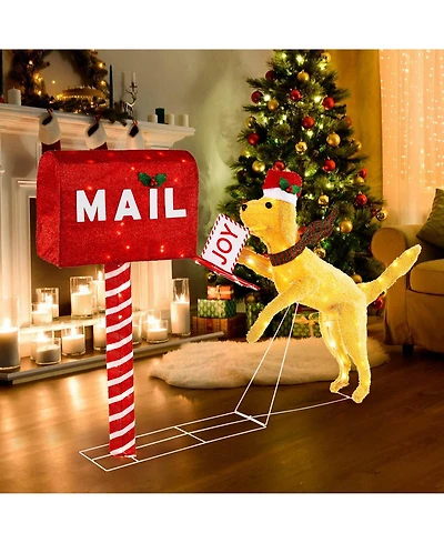 Costway 3.5 Ft Lighted Dachshund Climbing Mailbox Pre-Lit Christmas Holiday Decoration