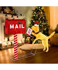 Costway 3.5 Ft Lighted Dachshund Climbing Mailbox Pre-Lit Christmas Holiday Decoration
