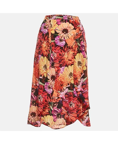 Pre-Owned Stella Mccartney Women's Multicolor Flower Print Silk Midi Skirt