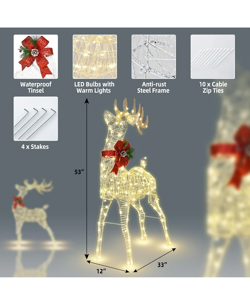 Costway 4.4FT Lighted Standing Reindeer Christmas Decoration Pre-Lit 120 Led Bulbs