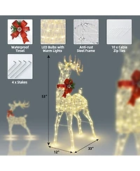 Costway 4.4FT Lighted Standing Reindeer Christmas Decoration Pre-Lit 120 Led Bulbs