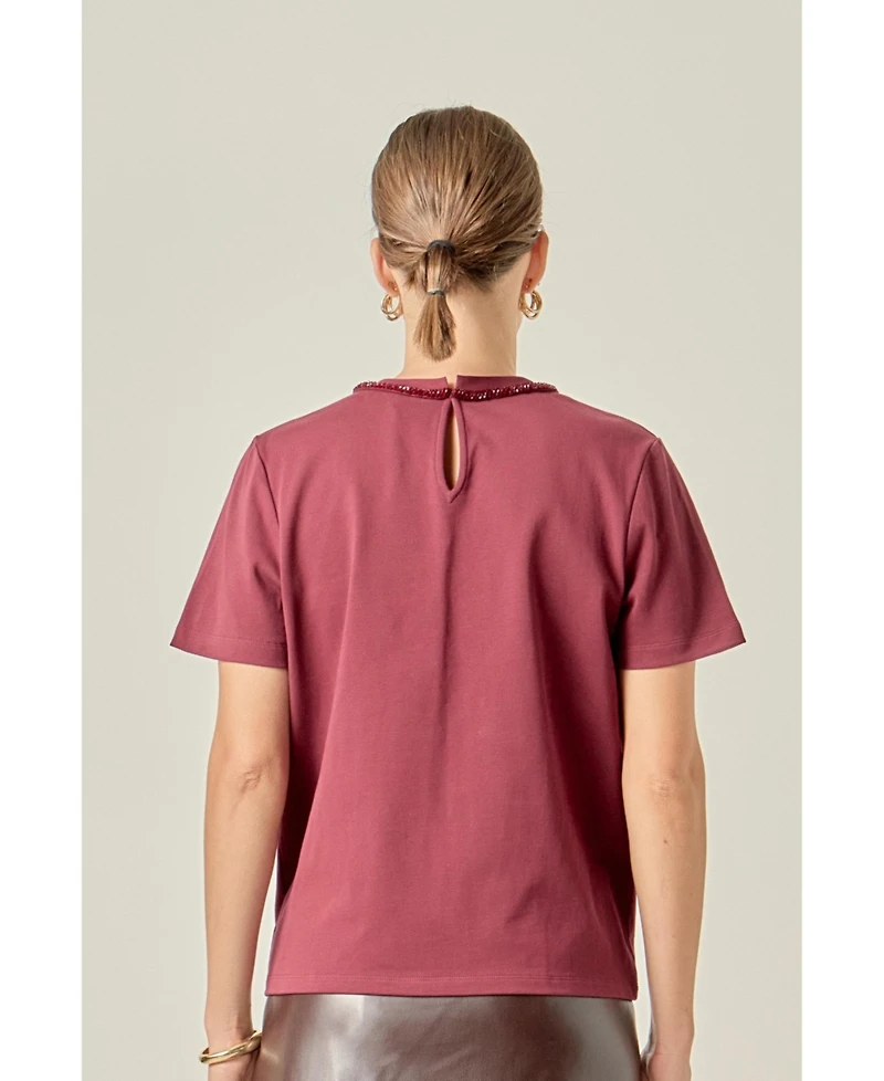 English Factory Petite Beaded Bow T-Shirt