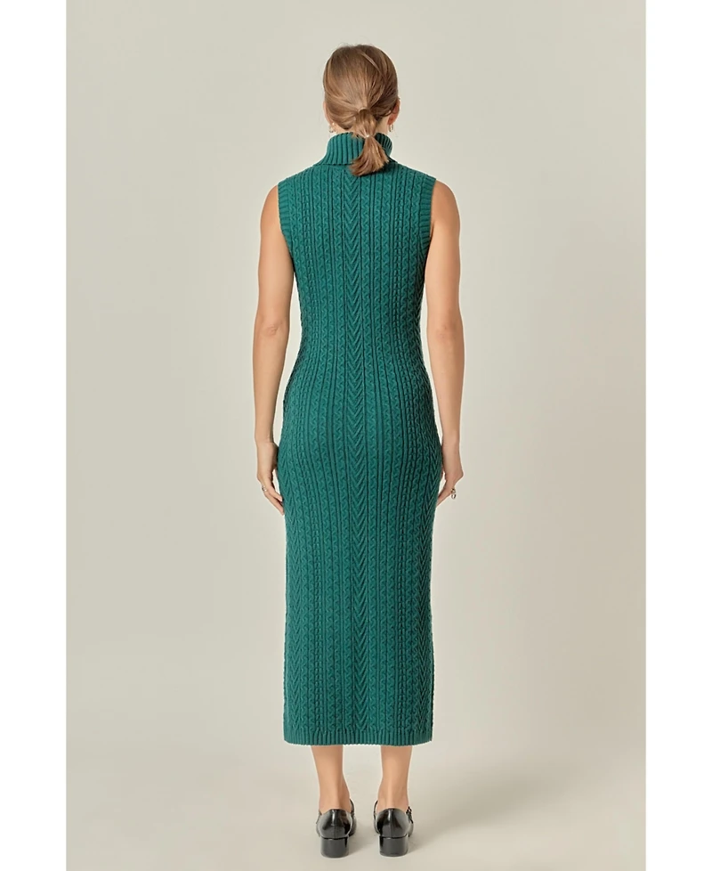 English Factory Women's Cable Knit Mock Neck Midi Dress