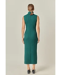 English Factory Women's Cable Knit Mock Neck Midi Dress