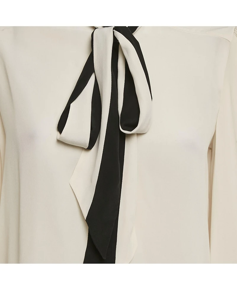 Pre-Owned Givenchy Women's Off- Silk Chiffon Contrast Neck Tie Detail Shirt
