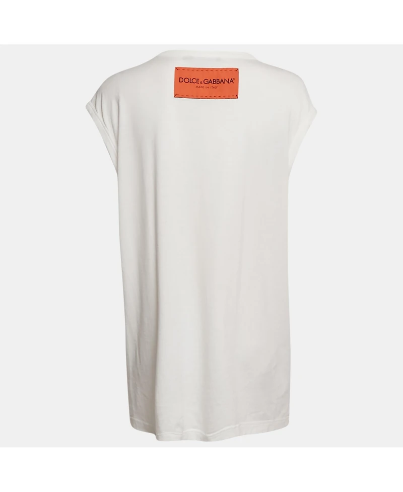 Pre-Owned Dolce & Gabbana Women's White Bellezza Print Jersey Sleeveless T-Shirt