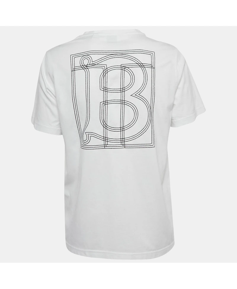 Pre-Owned Burberry Women's White Logo Embroidered Cotton Crew Neck T-Shirt