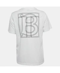 Pre-Owned Burberry Women's White Logo Embroidered Cotton Crew Neck T-Shirt
