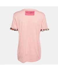 Pre-Owned Dolce & Gabbana Women's Pink Logo Print Jersey Crewneck T-Shirt