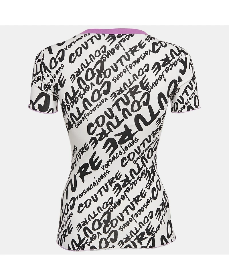 Pre-Owned Versace Women's Jeans Couture Logo Brush Print Cotton Crew Neck T-Shirt