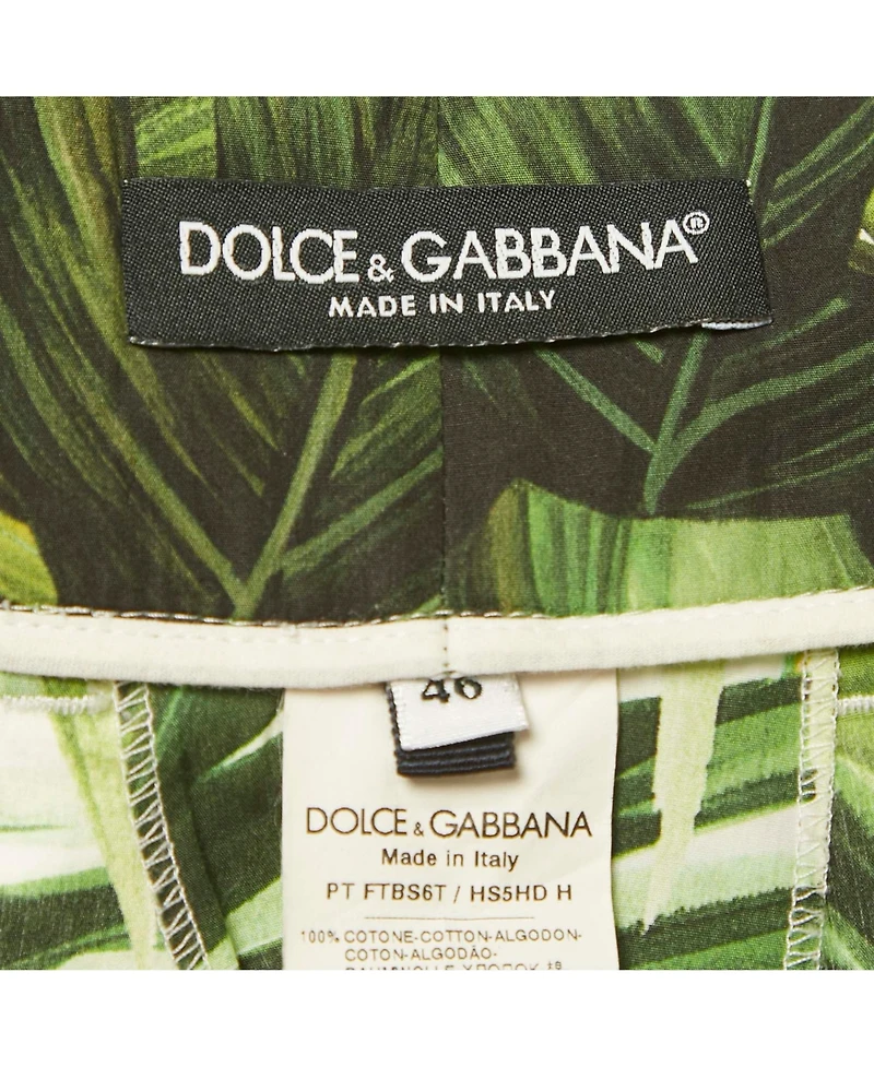 Pre-Owned Dolce & Gabbana Women's Green Tropical Print Cotton High Trouser