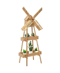 Vintiquewise Rustic Wooden Cart with Windmill Accent, Versatile and Decorative Piece for Home or Garden Decor