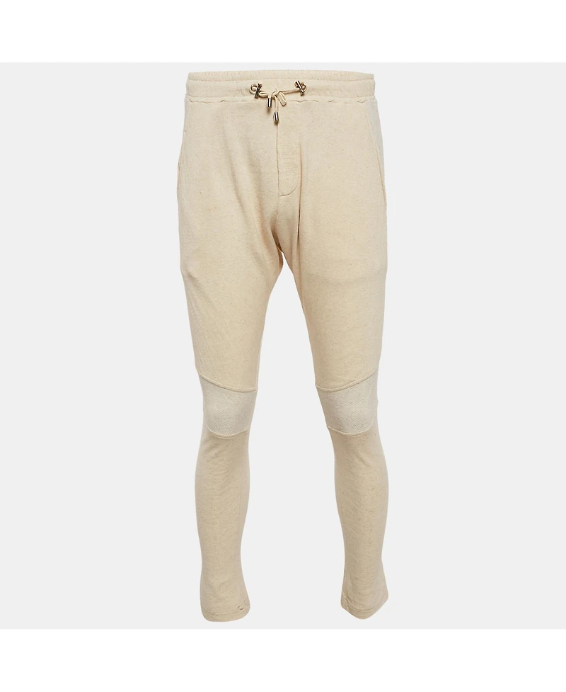 Pre-Owned Balmain Men's Cream Cotton Paneled Knit Jogger Pants
