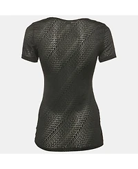 Pre-Owned Dolce & Gabbana Women's Black And Beige Dice Key Printed Silk Short Sleeve Top