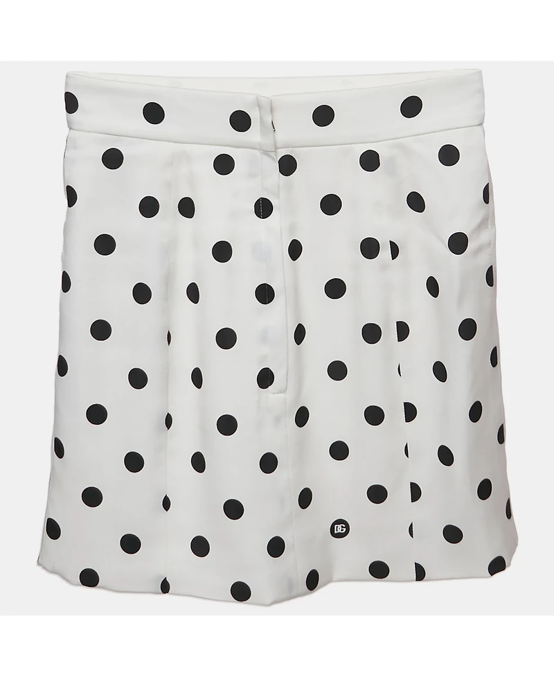Pre-Owned Dolce & Gabbana Women's White Polka Dot Print Silk Mini Skirt
