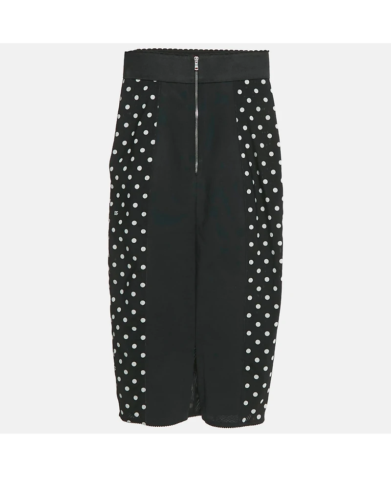 Pre-Owned Dolce & Gabbana Women's Black Polka Dot Print Mesh Midi Skirt