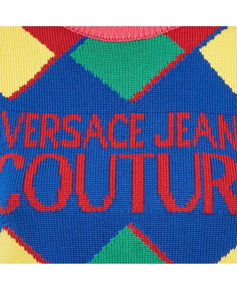 Pre-Owned Versace Women's Jeans Couture Multicolor Logo Cotton Knit Cropped Sweater