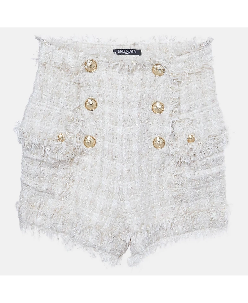 Pre-Owned Balmain Women's Cream Tweed Raw Edge Detail Shorts