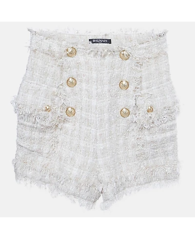 Pre-Owned Balmain Women's Cream Tweed Raw Edge Detail Shorts