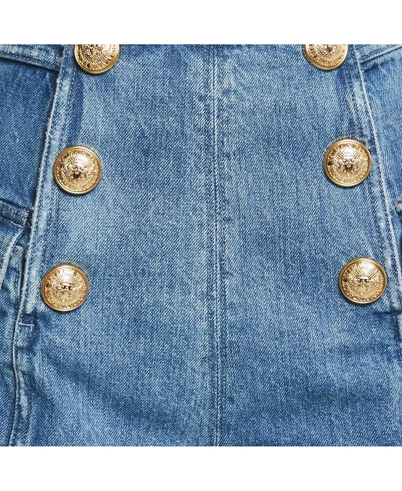 Pre-Owned Balmain Women's Blue Distressed Denim Button Detail Shorts