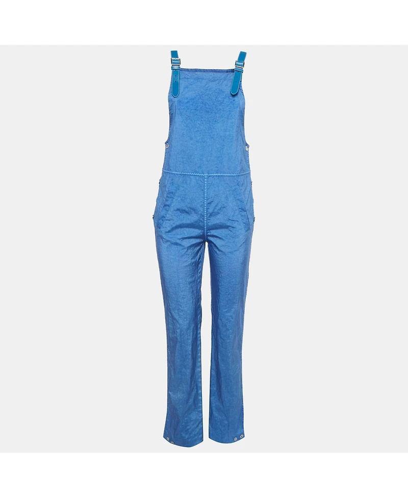 Pre-Owned Burberry Women's Warm Royal Blue Synthetic Leather Trim Dungarees