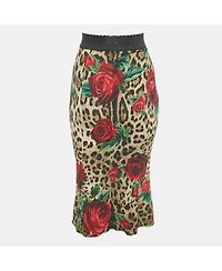 Pre-Owned Dolce & Gabbana Women's Brown Animal & Floral Print Crepe Midi Skirt