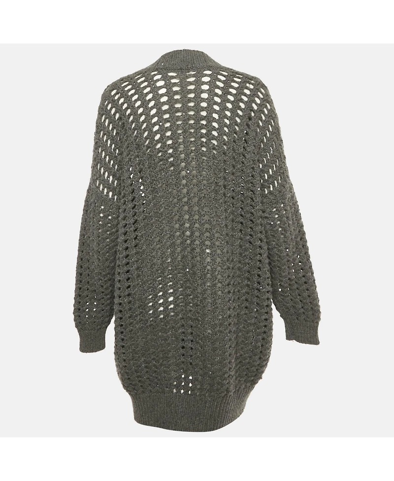Pre-Owned Brunello Cucinelli Women's Grey Sequin Open Knit Cardigan