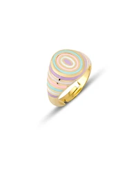 Spero London Adjustable Multi Pastel Color Enamel Sterling Silver Signet Ring